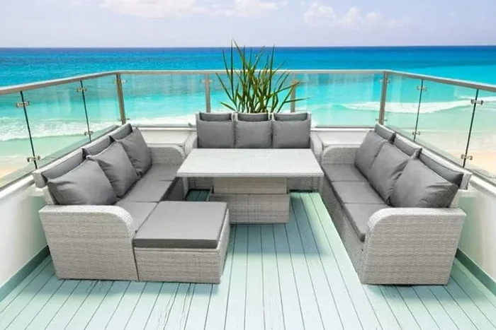 10-Seater PE Rattan Garden Sofa Set with Adjustable Rising Table
