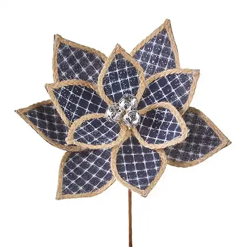 12″ Blue Plaid Poinsettia Stem