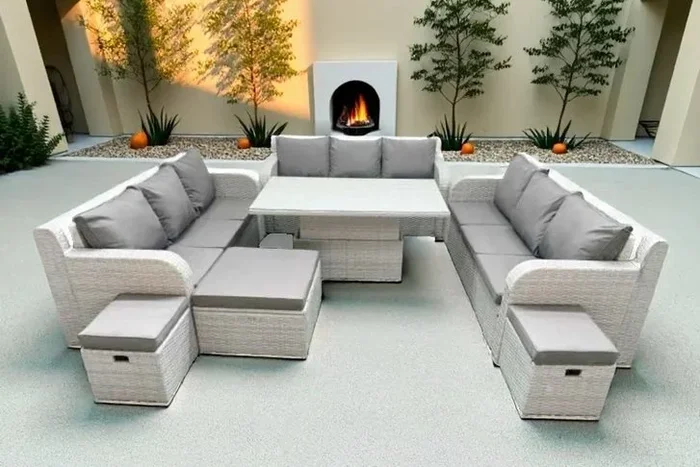 12-Seater Rattan Garden Sofa Set with Adjustable Table
