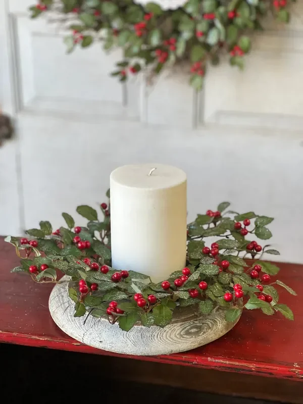 14″ Holly Candle Ring with Berries