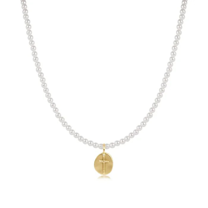 15″ Choker Classic Pearl 3mm Bead – Inspire Small Gold Charm