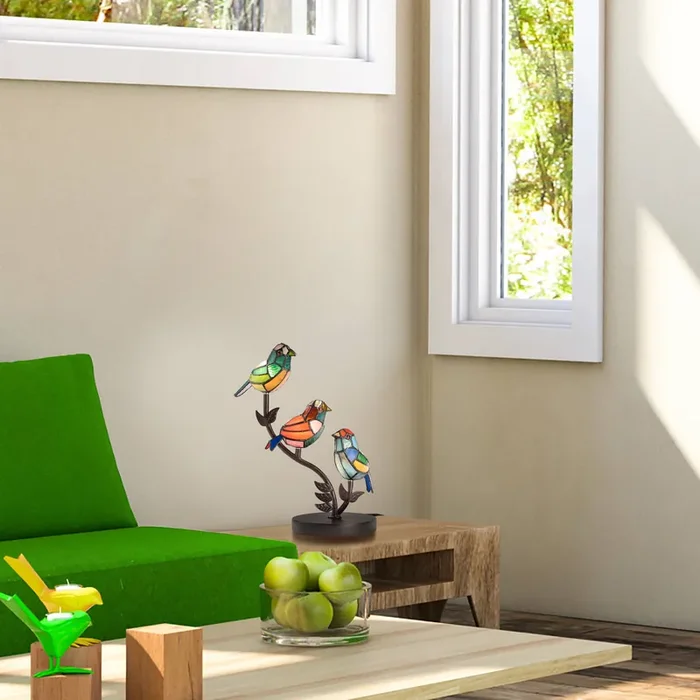 15″H Tiffany-Style Stained Glass Bird Novelty Table Lamp