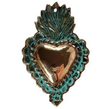 2.5” x 3.5” Handmade Oxidized Copper Heart Milagro from Peru Ornament Tin Charm Accessory