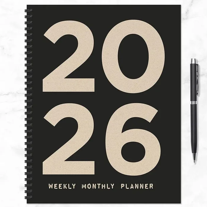 2026 Burnt Black Large Weekly Monthly Planner Minimalist Large Diary Datebook Organizer 9″ x 11″