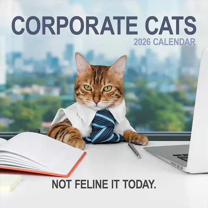 2026 Corporate Cats Wall Calendar Cute Funny Cat Lovers Calendar Poster 12″ x 12″