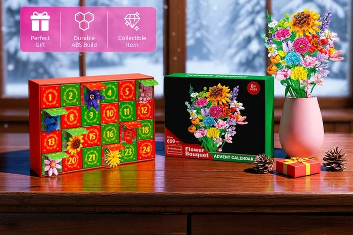 24-Day Christmas Floral Bouquet Building Block Advent Calendar