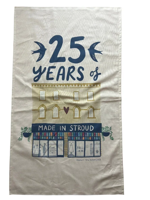 25 years of Made in Stroud organic cotton tea towel in colour Limited edition
