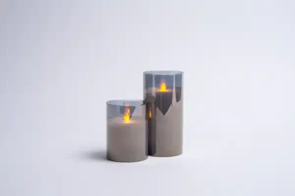 3×4 • Flameless LED Candle in Smoked Grey Glass
