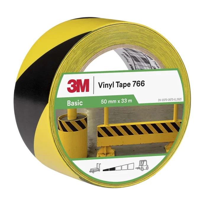 3M™ Safety Stripe Vinyl Tape 766, Yellow/Black, 50 mm x 33 m, 12 Roll/Case, Individually Wrapped Conveniently Packaged