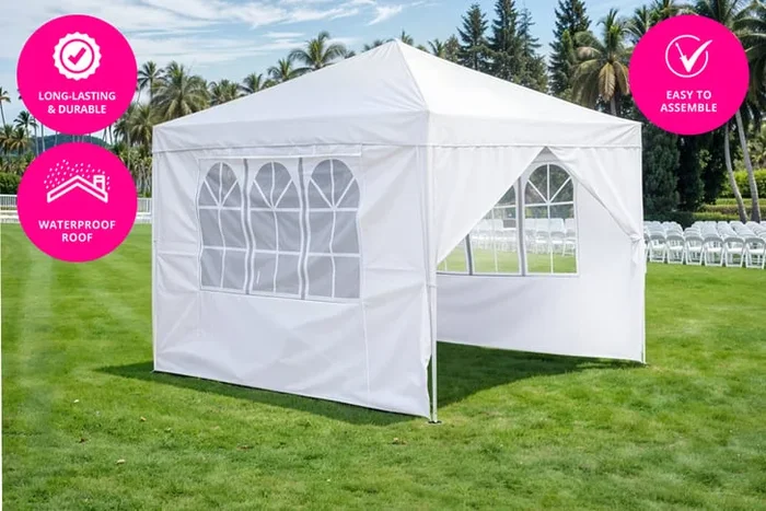 3m x 3m Steel Weatherproof Pop-Up Garden Gazebo – Adjustable Height