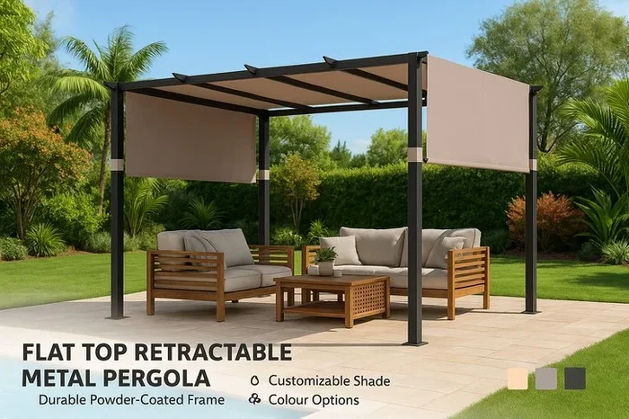 3m x 3m Weather-Resistant Metal Pergola with Retractable Canopies
