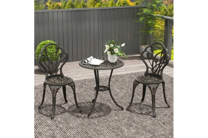 3pc Aluminium Bistro Set – Weather-Resistant Garden Patio Furniture, Bronze
