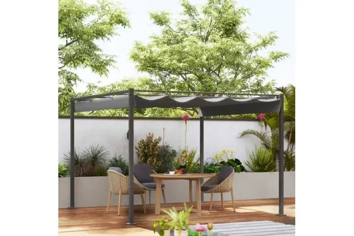 3x3m Steel Garden Pergola with Retractable Roof – Weather-Resistant, UPF30+, Modern Outdoor Shelter (2 Colours)