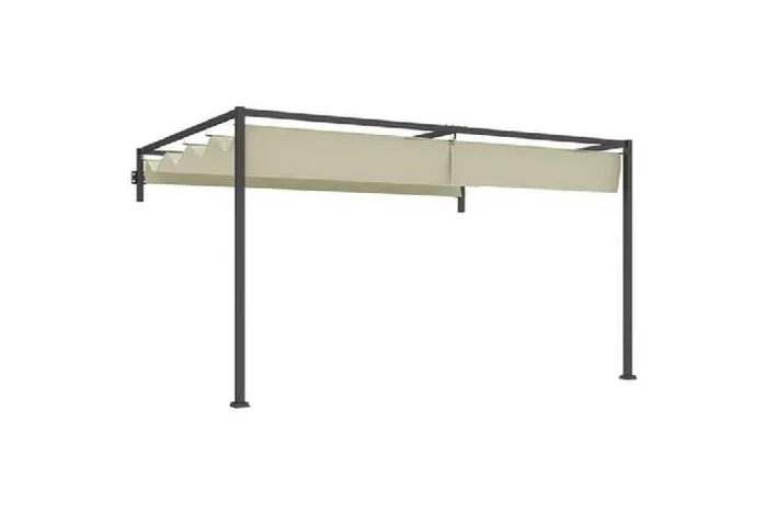 3x4m Steel Lean-To Pergola with Retractable Khaki Canopy – Weather-Resistant Outdoor Shelter