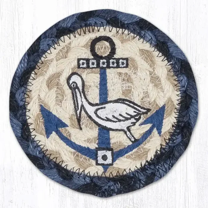 5″ Jute Coaster Coastal Pelican on Anchor
