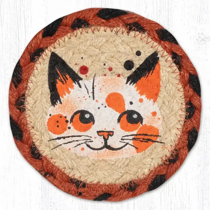 5″ Jute Coaster Kitty Face