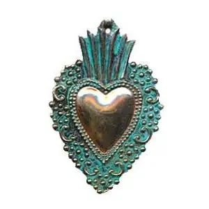5″ x 3.3″ Peru Heart Milagro in Oxidized Copper Embossed Heart-shaped Tin Charm Accessory