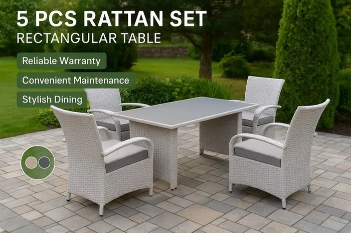 5 PCS PE Rattan Dining Set with Rectangular Table