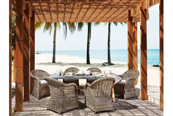 6-Seater Modern Rattan Garden Dining Set with Concrete Table & Cushions