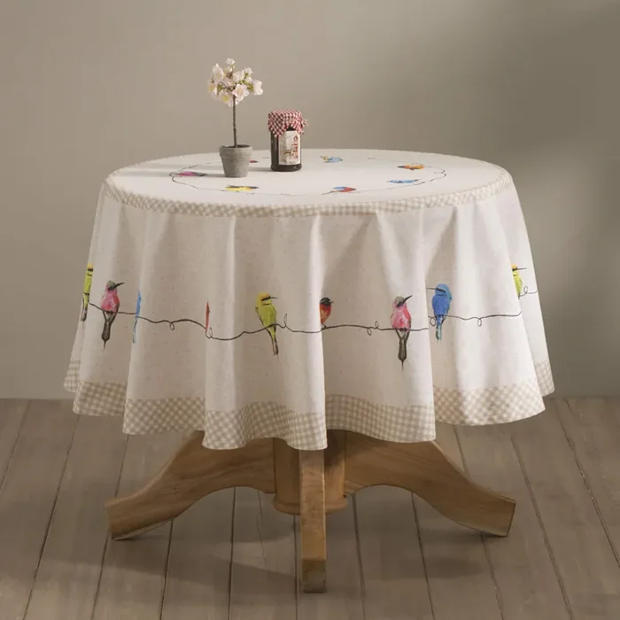 63″ Round Tablecloth – Birdies on Wire
