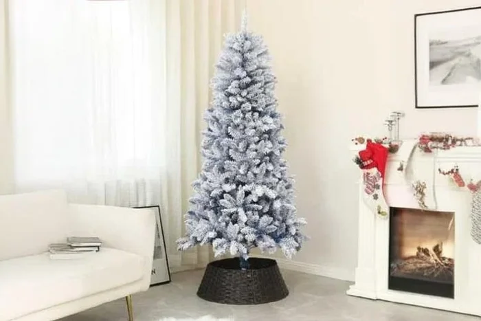 6ft Blue Flocked Christmas Tree with Snowy Tips