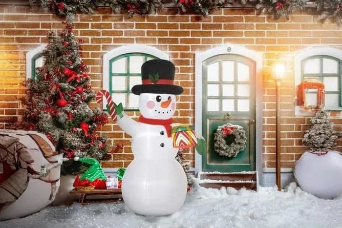 6ft Inflatable Snowman with Candy Cane & LED Lights