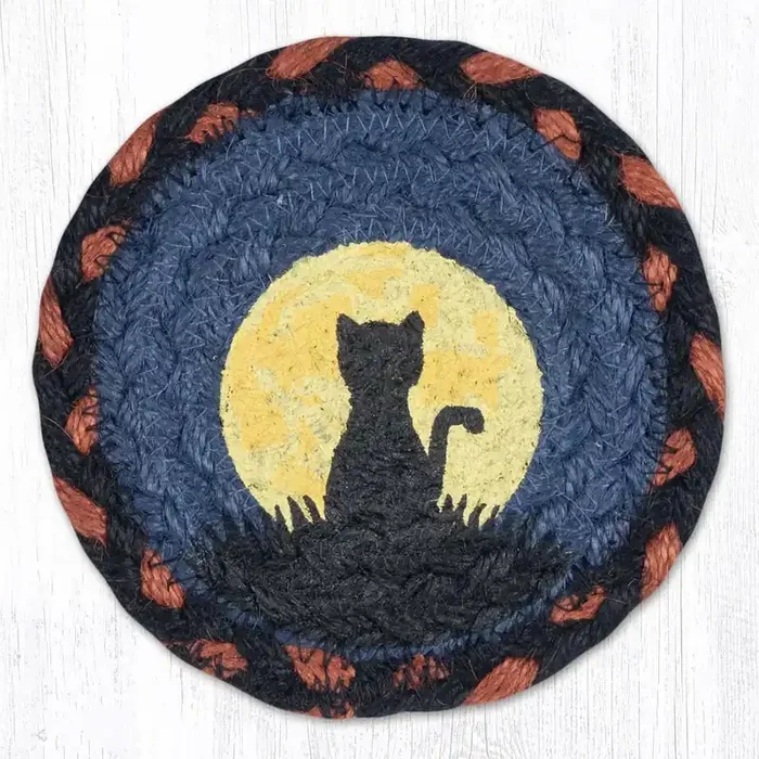 7″ Jute Coaster Cat & Moon