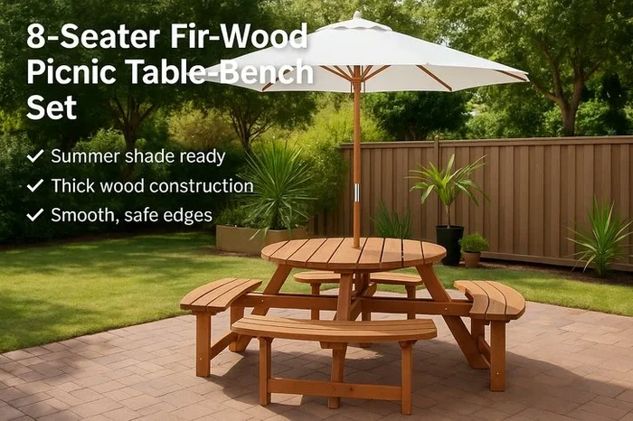 8-Seater Deluxe Fir-Wood Picnic Table-Bench Set