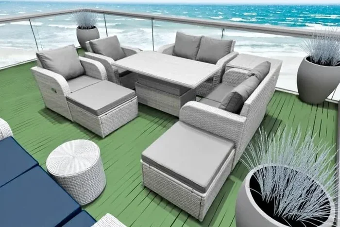 8-Seater PE Rattan Garden Dining Set with Reclining Chairs & Adjustable Table