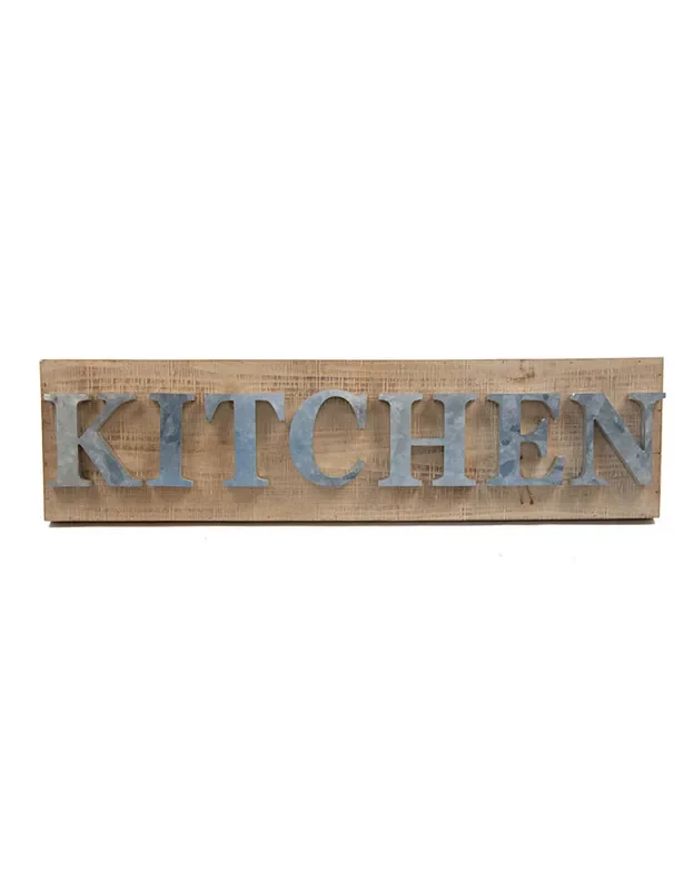“Kitchen” Wooden and Galvanized-Metal Kitchen Wall Sign