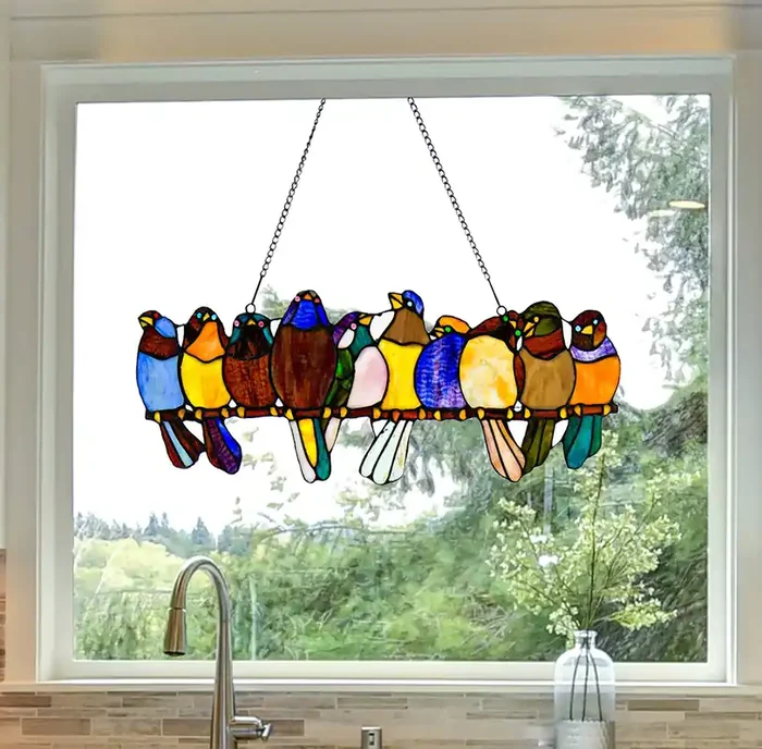9.5″H Marisol Multicolor Birds Window Panel