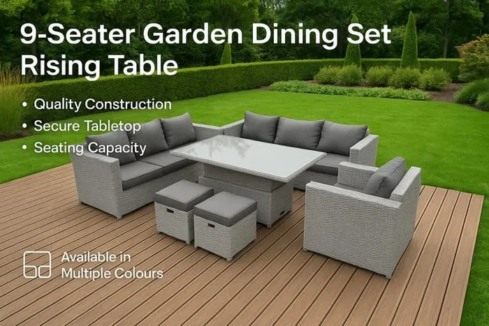 9-Seater Deluxe Garden Dining Set with Versatile Rising Table