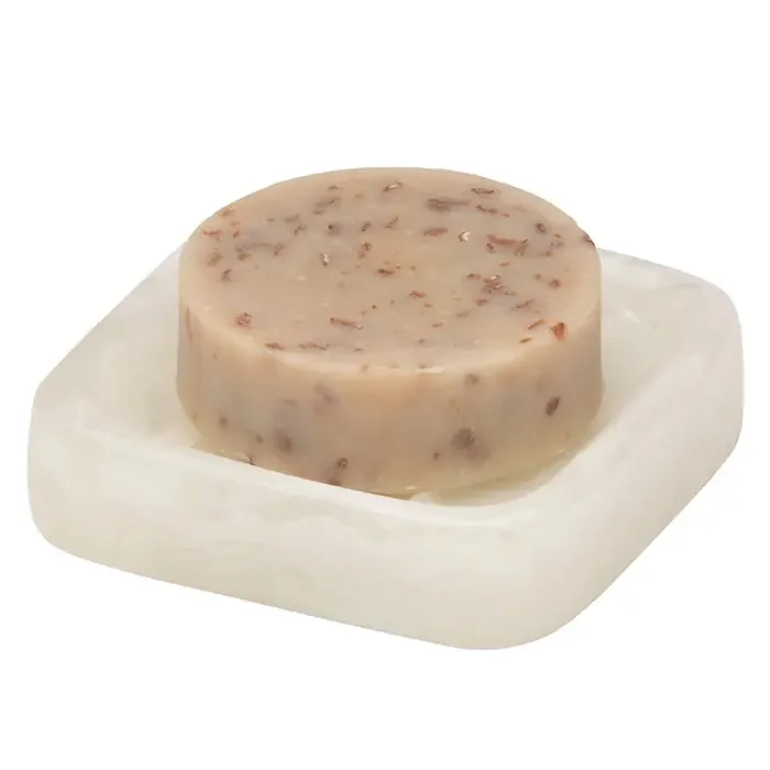 Abiko Translucent Cast Resin Soap Dish Square (Pearl White)