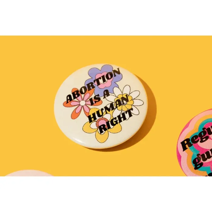 Abortion is a Human Right 1.25″ Button in Groovy Flower Design