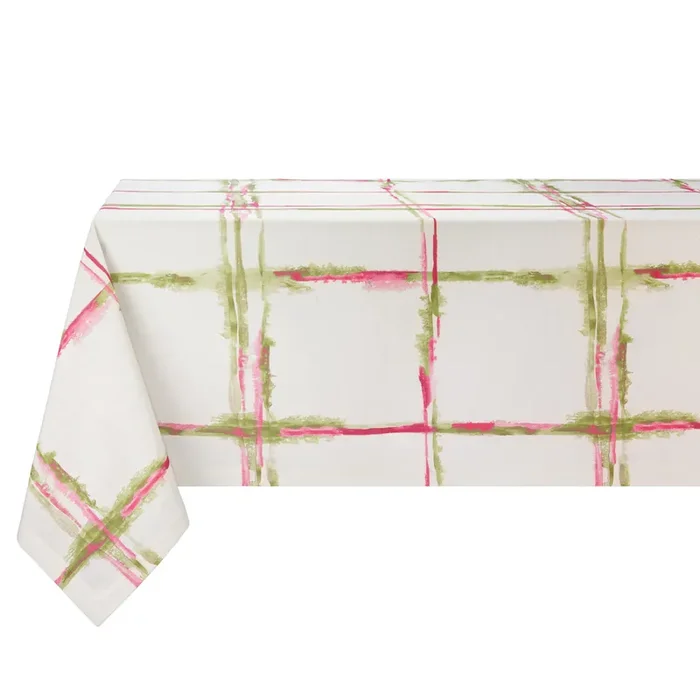 Abstract Grid Cotton Print Tablecloth (Pink/Green)