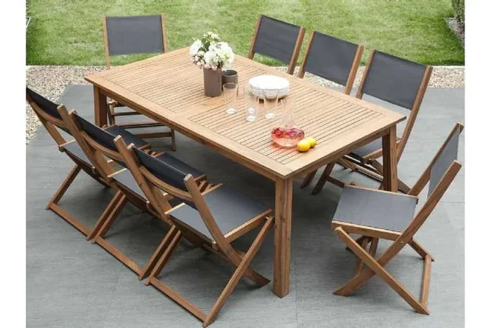 Acacia 8-Seater Garden Dining Set – Foldable, Weather-Resistant, Reclining Sun Loungers