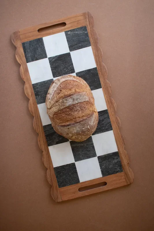 Acacia Wood and Marble Checkered Serving Board