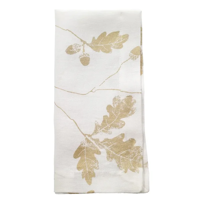 Acorn Linen with Metallic Print Napkins Set/4 (Gold)