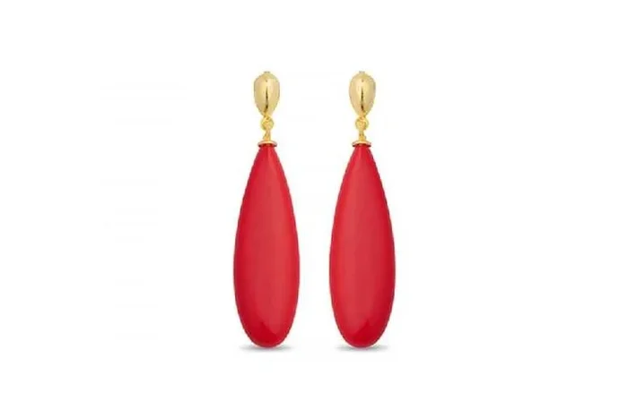 ADAK 18ct Gold-Plated 925 Sterling Silver Coral Motif Earrings – Statement Dangles, Hypoallergenic, Polished Finish