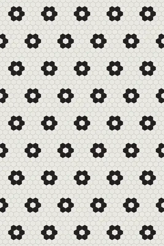 Adama Vinyl Floor Rug (Aster Black/Cream Tile)