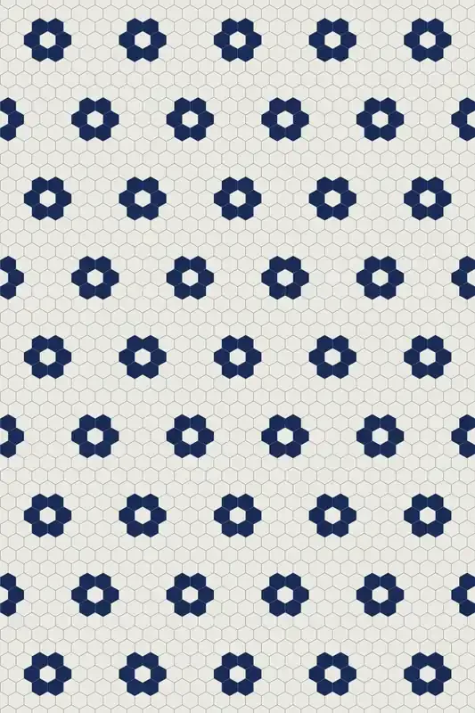 Adama Vinyl Floor Rug (Aster Blue/Cream Tile)