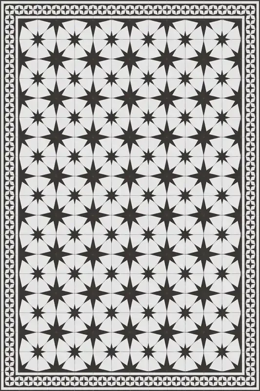 Adama Vinyl Floor Rug (Stella White/Aged Black Border)