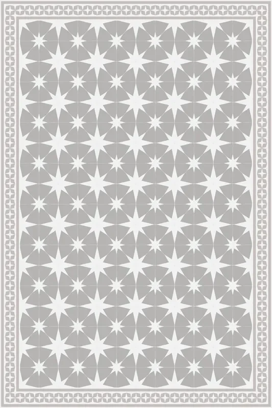 Adama Vinyl Floor Rug (Stella White/Light Gray Border)