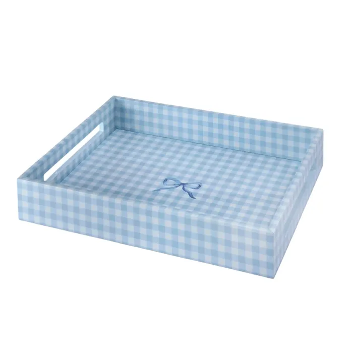 Addison Ross Blue Gingham Lacquer Tray (16×14)