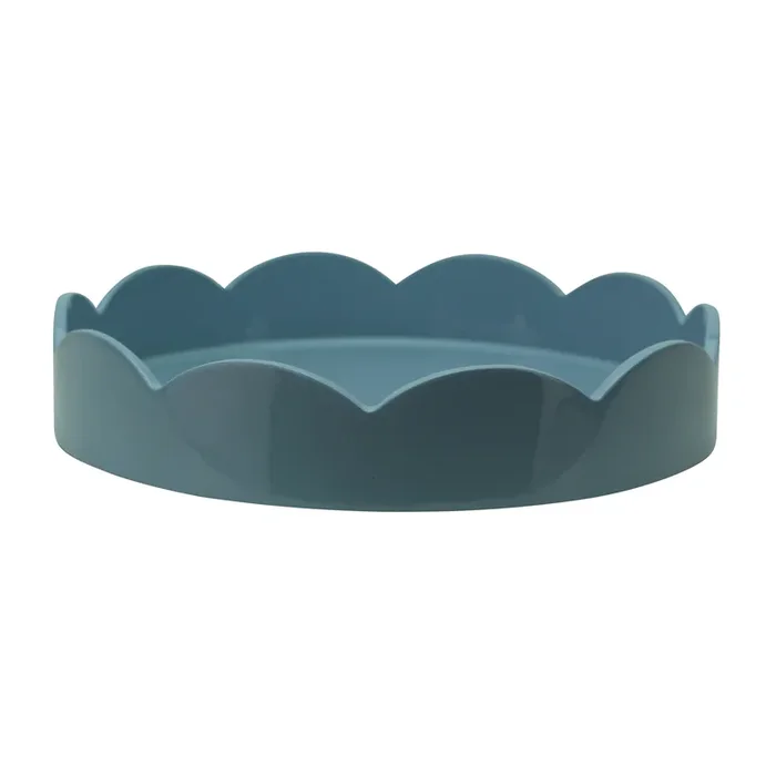Addison Ross Lacquer Round Scalloped Tray (Denim) 8.5″