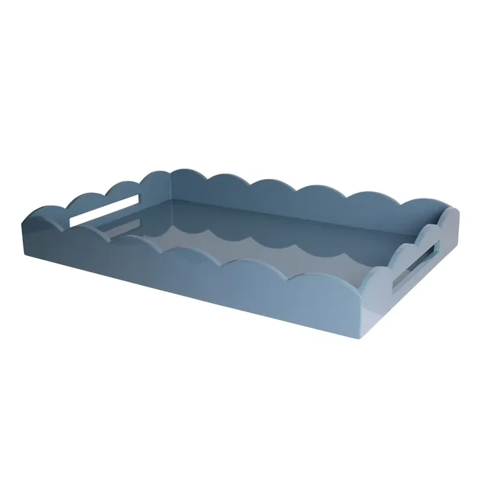 Addison Ross Lacquered Scalloped Ottoman Tray (Chambray) 26×17