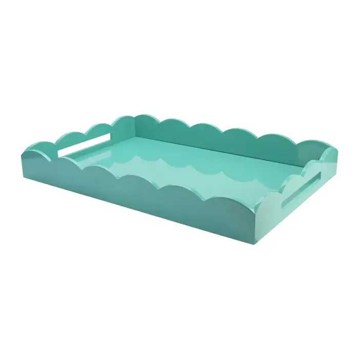 Addison Ross Lacquered Scalloped Ottoman Tray (Turquoise) 26×17
