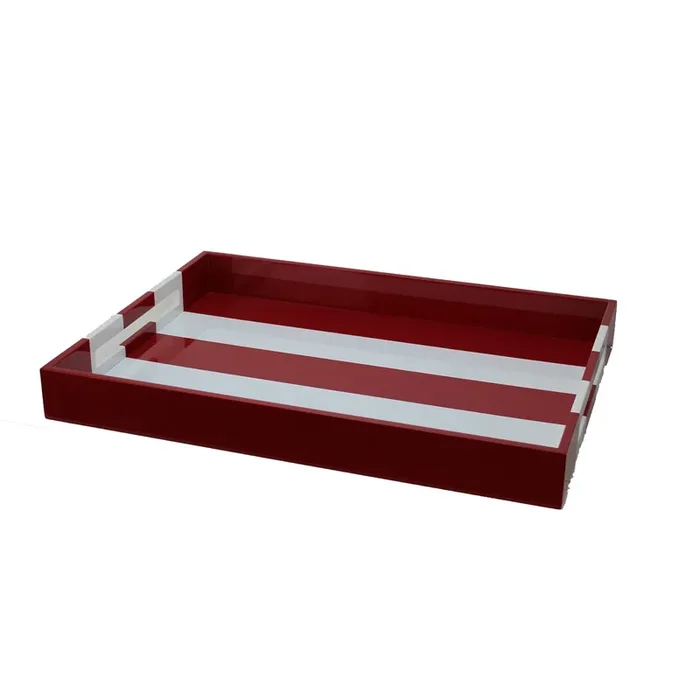 Addison Ross Striped Large Lacquered Ottoman Tray (Burgundy) 22×16
