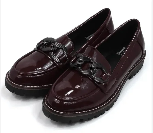 Adeline Chain Trim Loafers – BURGUNDY