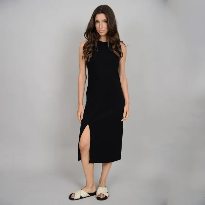 Adina Soft Knit Sleeveless Midi Dress • Black
